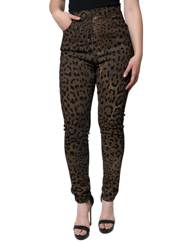 Brown Leopard Cotton Skinny Denim Jeans-Dolce & Gabbana-LabelTerrace.com