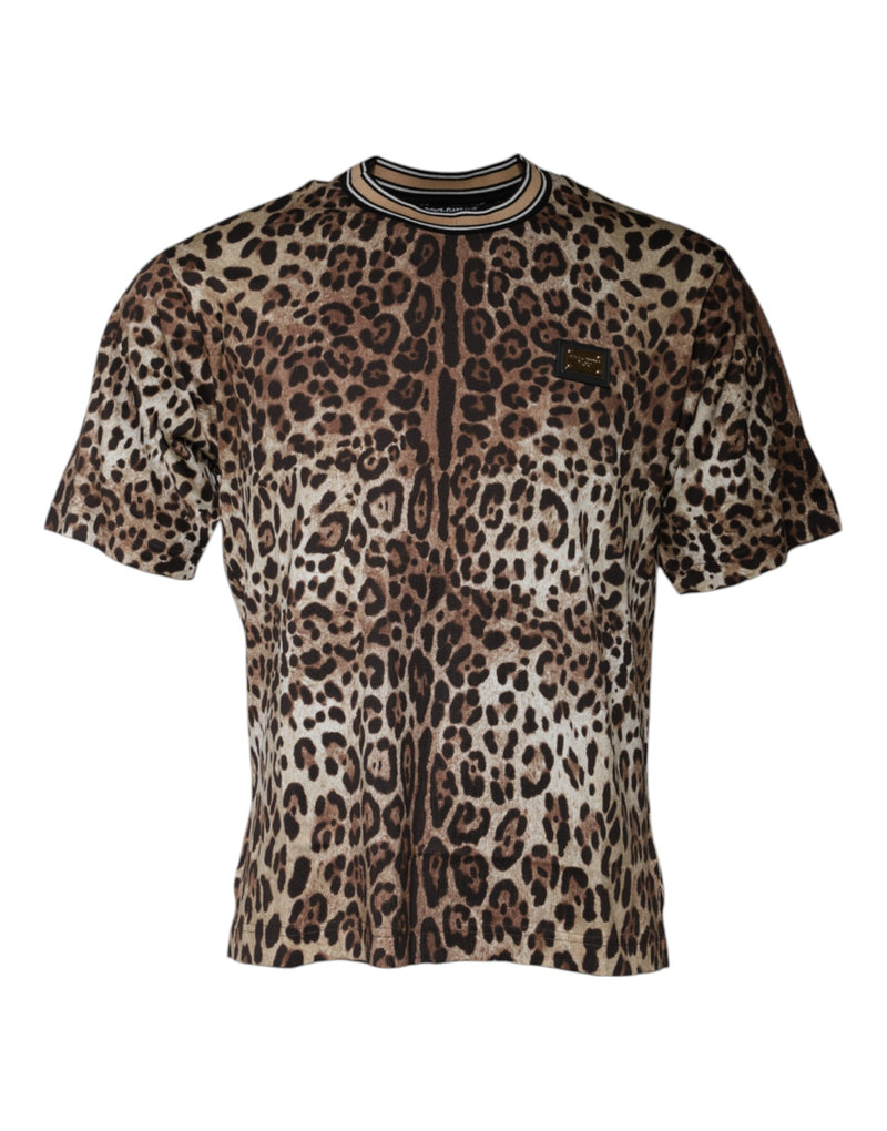 Brown Leopard Crew Neck Short Sleeve T-shirt-Dolce & Gabbana-LabelTerrace.com