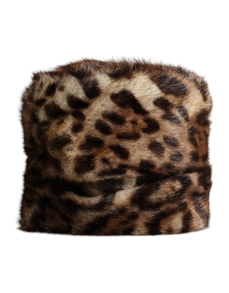 Brown Leopard Faux Fur Women Bucket Hat-Dolce & Gabbana-LabelTerrace.com