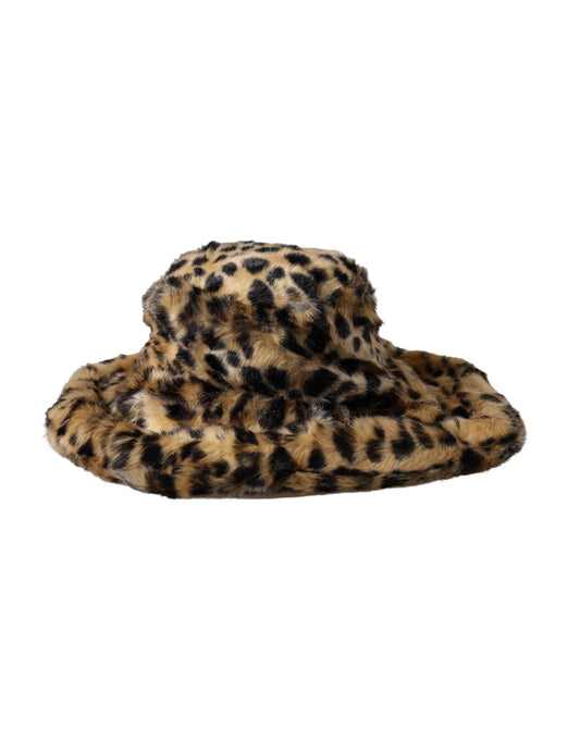 Brown Leopard Fur Women Bucket Hat-Dolce & Gabbana-LabelTerrace.com