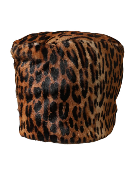 Brown Leopard Fur Women Bucket Hat-Dolce & Gabbana-LabelTerrace.com