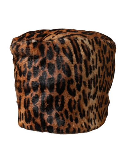 Brown Leopard Fur Women Bucket Hat-Dolce & Gabbana-LabelTerrace.com