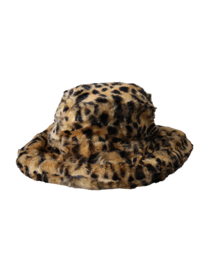 Brown Leopard Fur Women Bucket Hat-Dolce & Gabbana-LabelTerrace.com