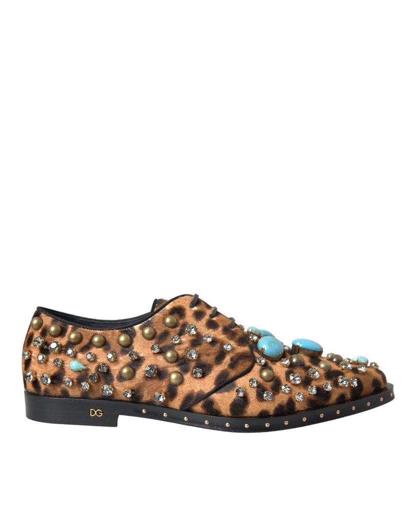 Brown Leopard Hair Crystal Dress Broque Shoes-Dolce & Gabbana-LabelTerrace.com