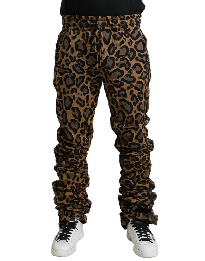 Brown Leopard Jacquard Jogger Pants-Dolce & Gabbana-LabelTerrace.com