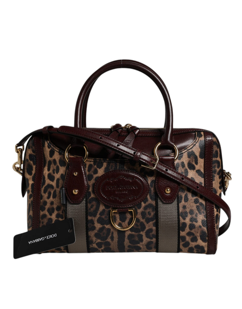 Brown Leopard Leather Shoulder Strap Duffle Bag-Dolce & Gabbana-LabelTerrace.com