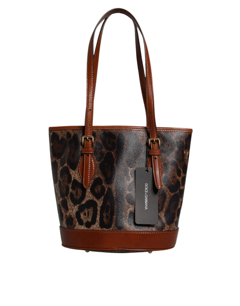 Brown Leopard Leather Shoulder Strap Tote Bag-Dolce & Gabbana-LabelTerrace.com