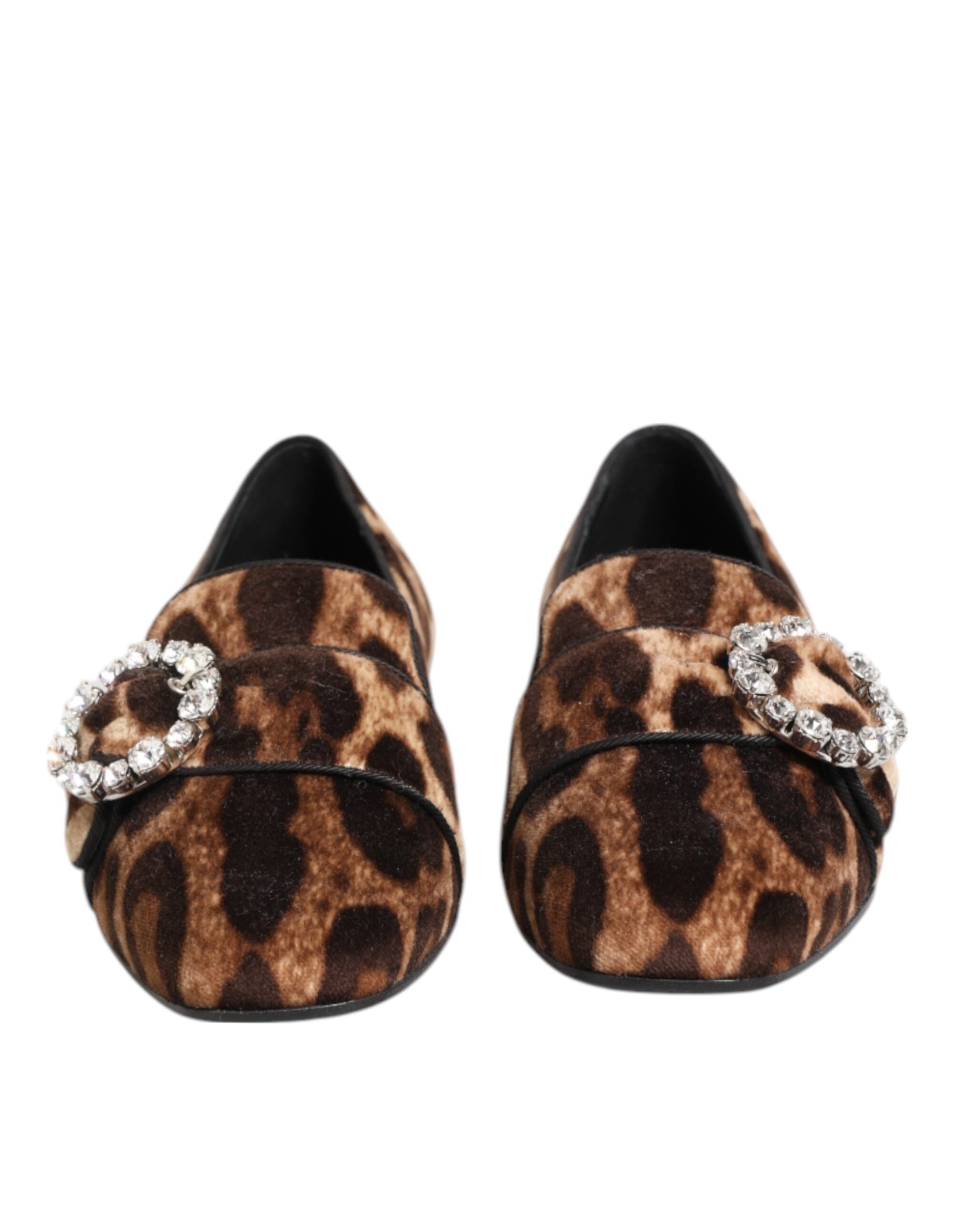 Brown Leopard Print Crystals Loafers Flats Shoes-Dolce & Gabbana-LabelTerrace.com