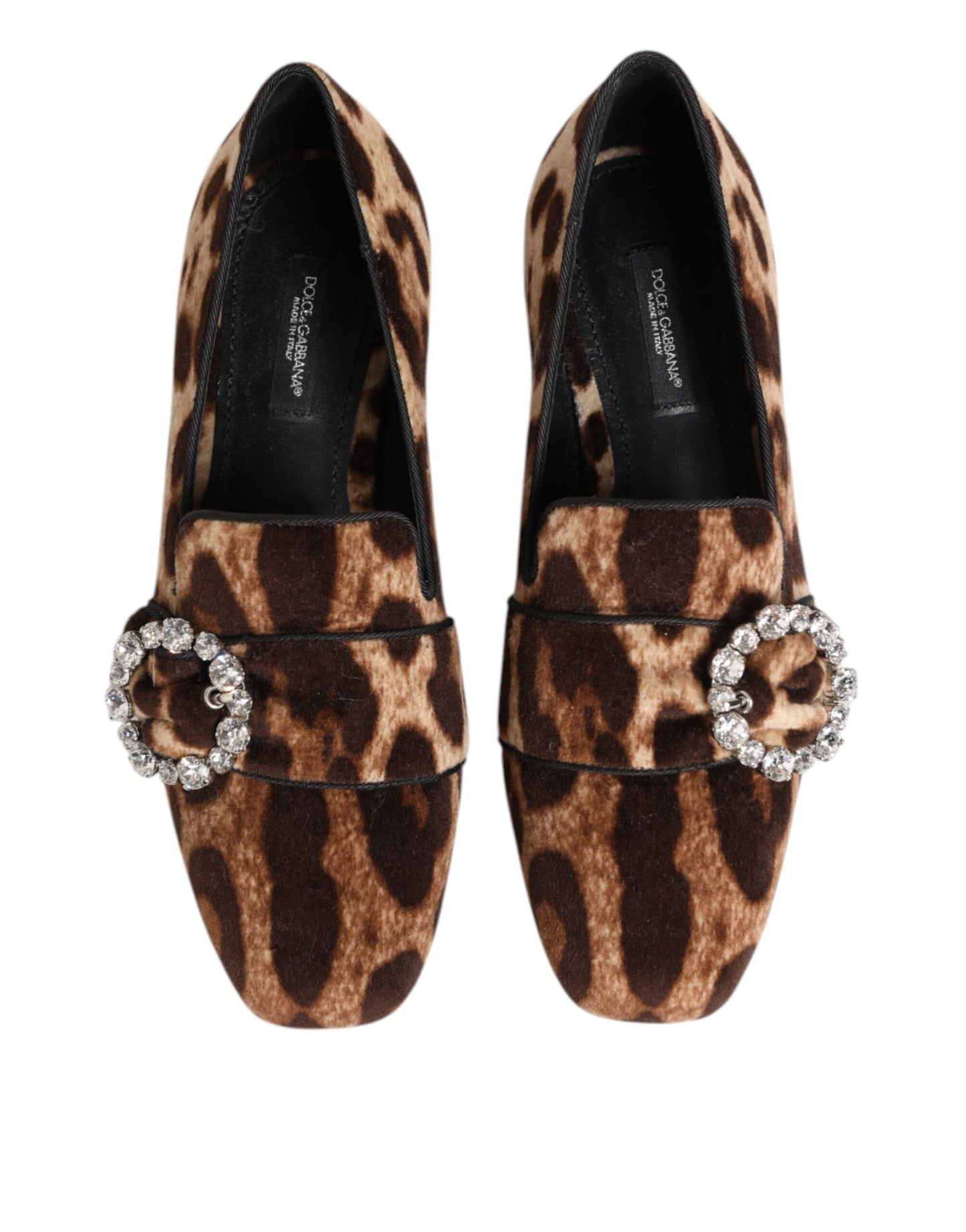 Brown Leopard Print Crystals Loafers Flats Shoes-Dolce & Gabbana-LabelTerrace.com