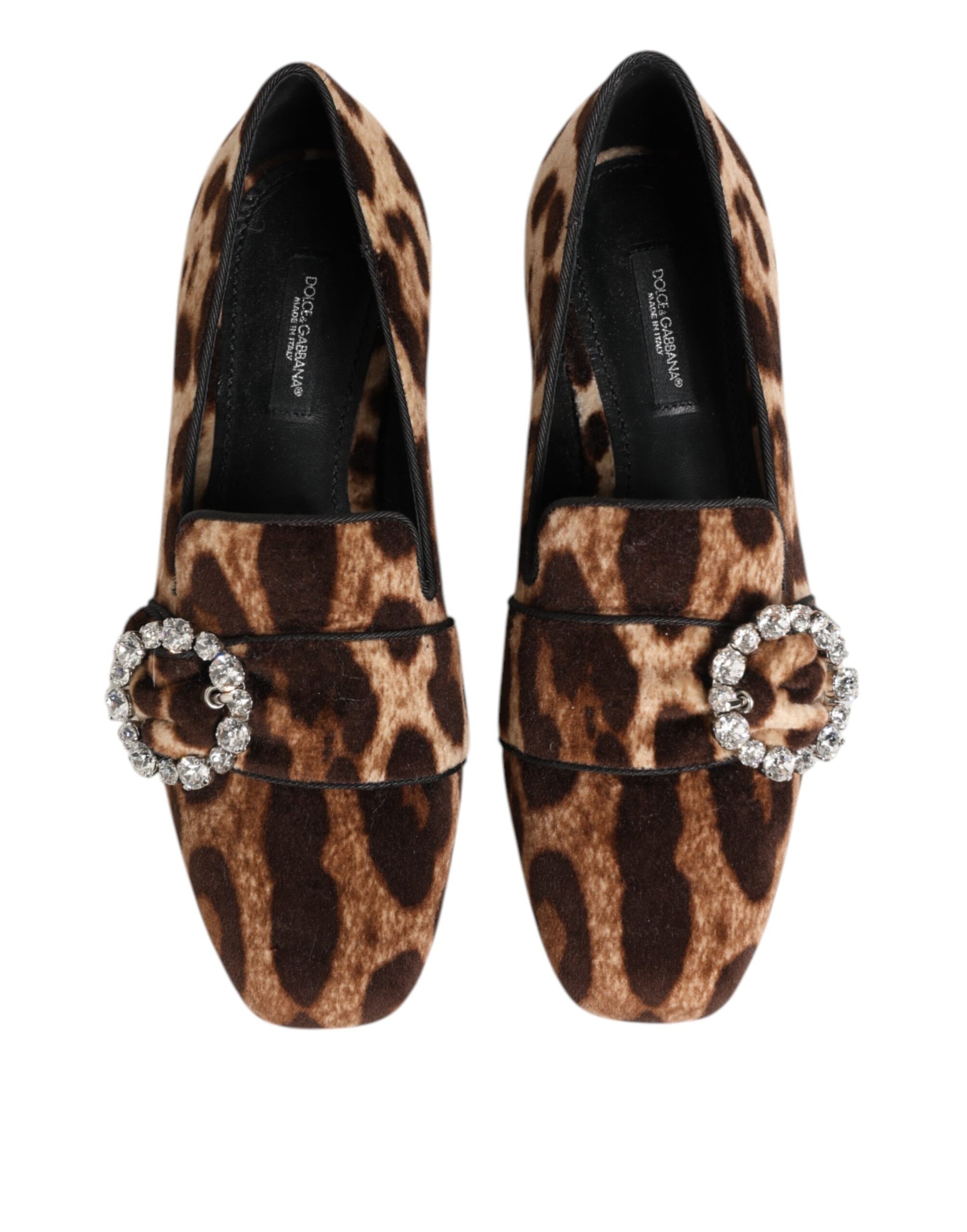 Brown Leopard Print Crystals Loafers Flats Shoes-Dolce & Gabbana-LabelTerrace.com