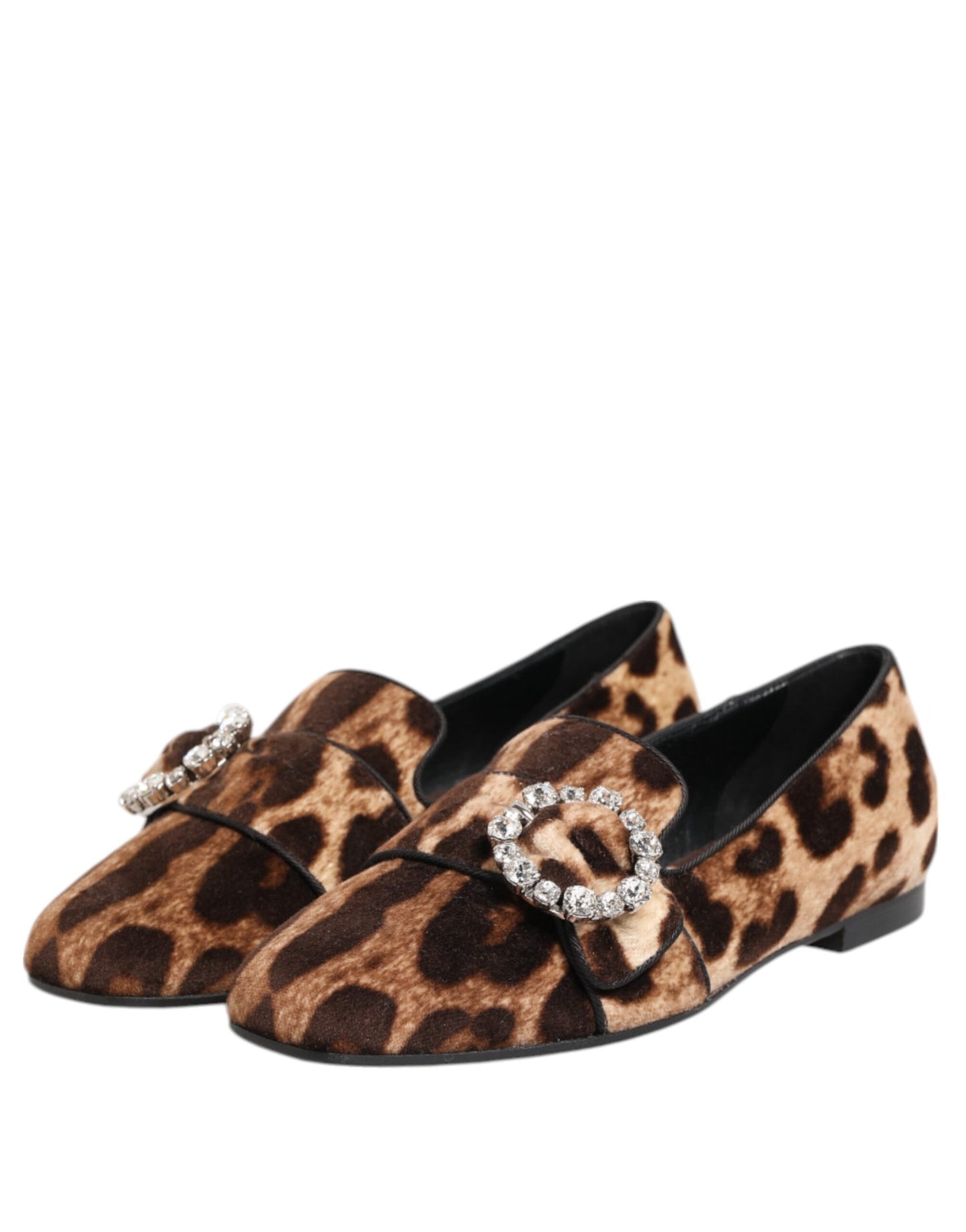 Brown Leopard Print Crystals Loafers Flats Shoes-Dolce & Gabbana-LabelTerrace.com