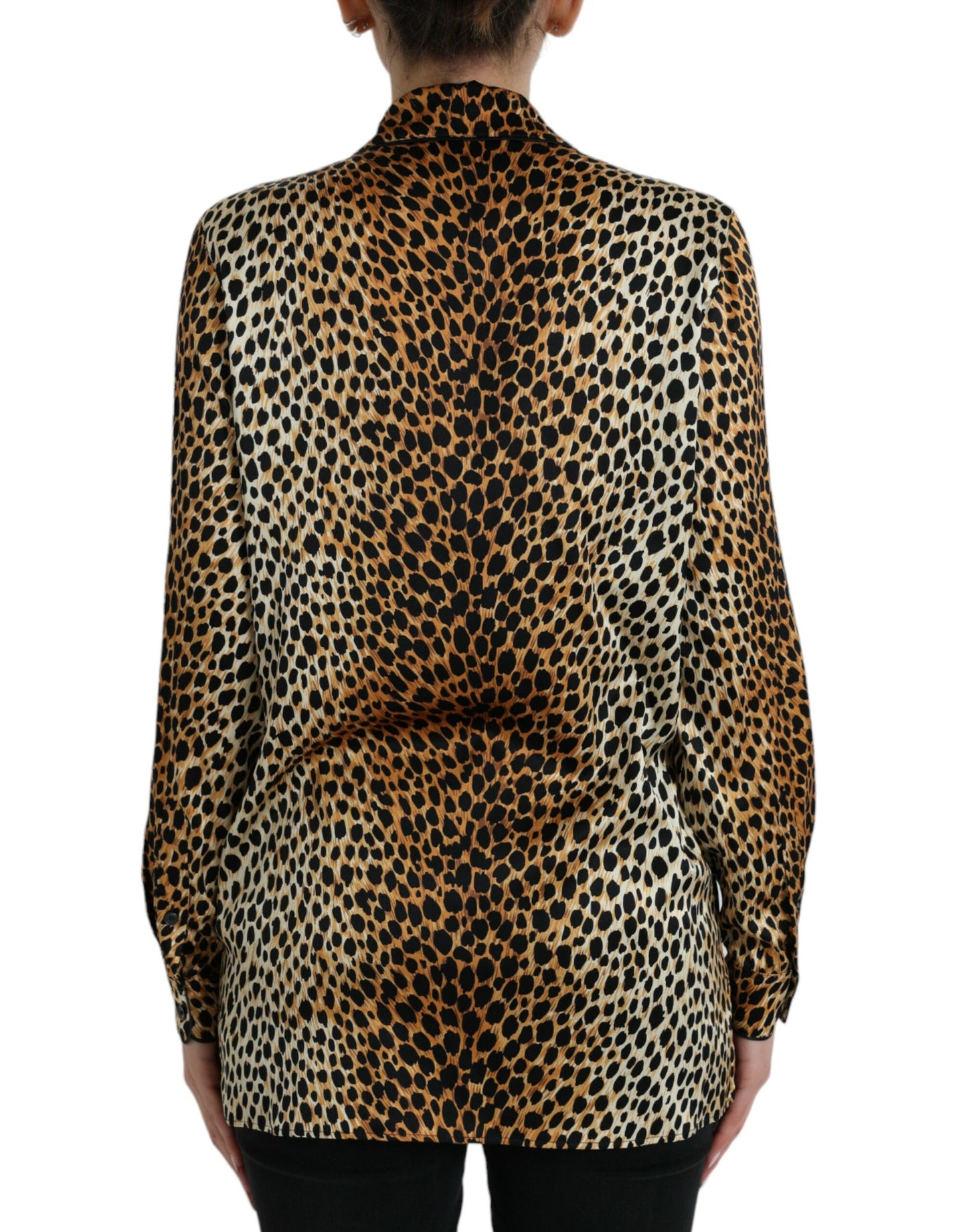 Brown Leopard Print Long Sleeves Blouse Top-Dolce & Gabbana-LabelTerrace.com