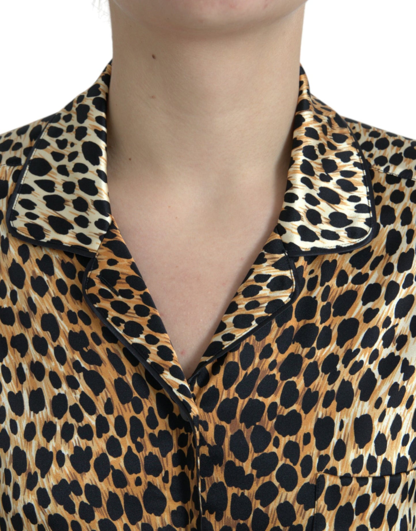 Brown Leopard Print Long Sleeves Blouse Top-Dolce & Gabbana-LabelTerrace.com