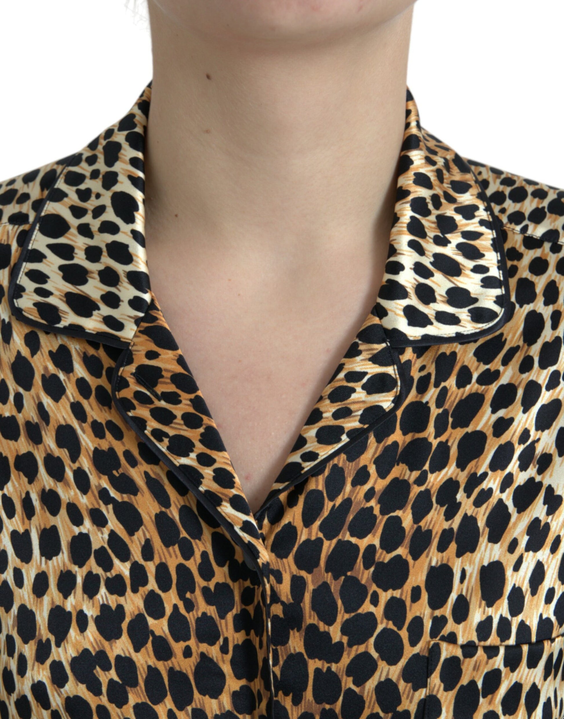 Brown Leopard Print Long Sleeves Blouse Top-Dolce & Gabbana-LabelTerrace.com
