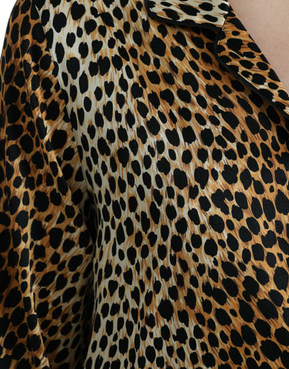 Brown Leopard Print Long Sleeves Blouse Top-Dolce & Gabbana-LabelTerrace.com