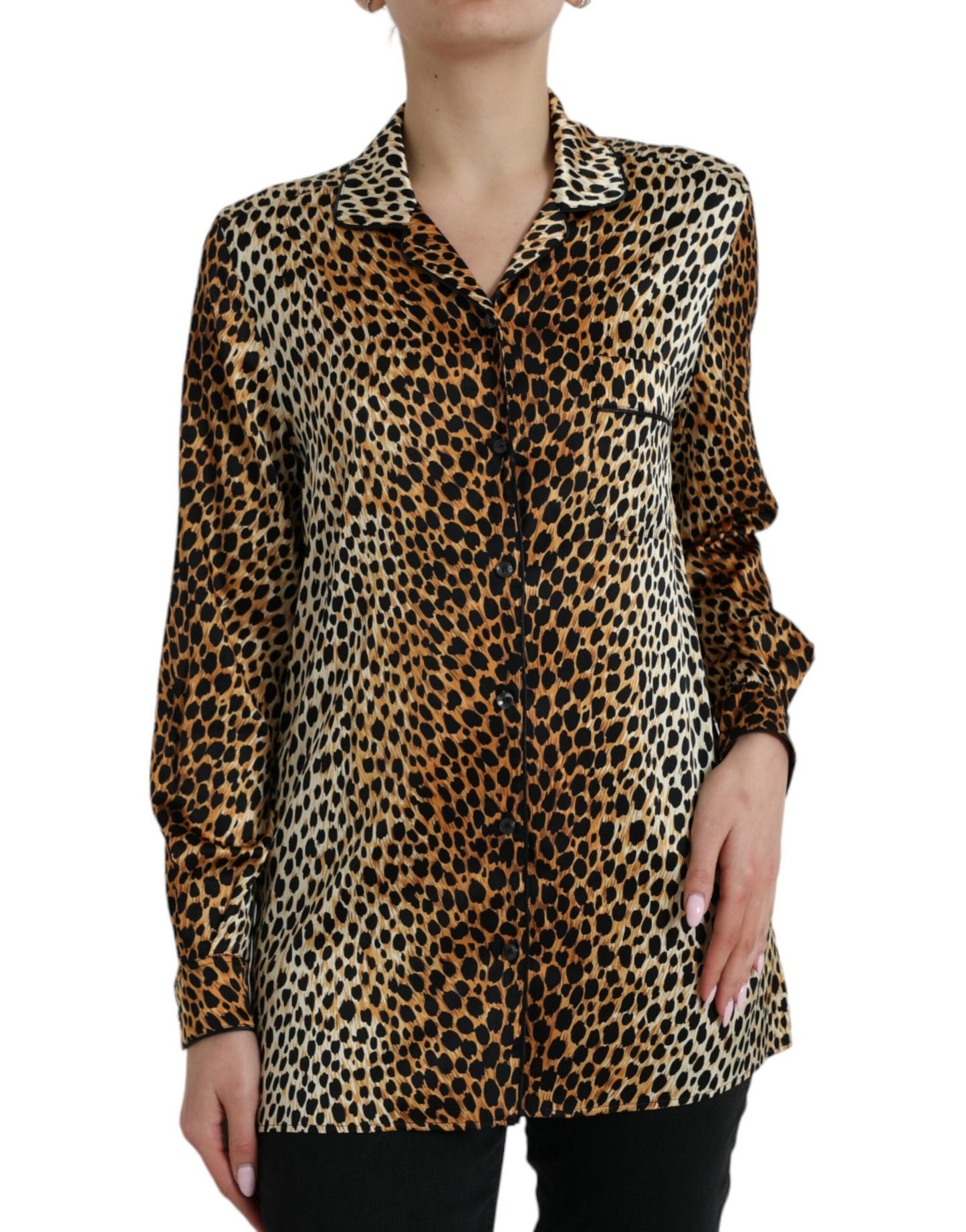 Brown Leopard Print Long Sleeves Blouse Top-Dolce & Gabbana-LabelTerrace.com