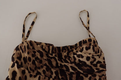 Brown Leopard Print Ruched Midi Dress
