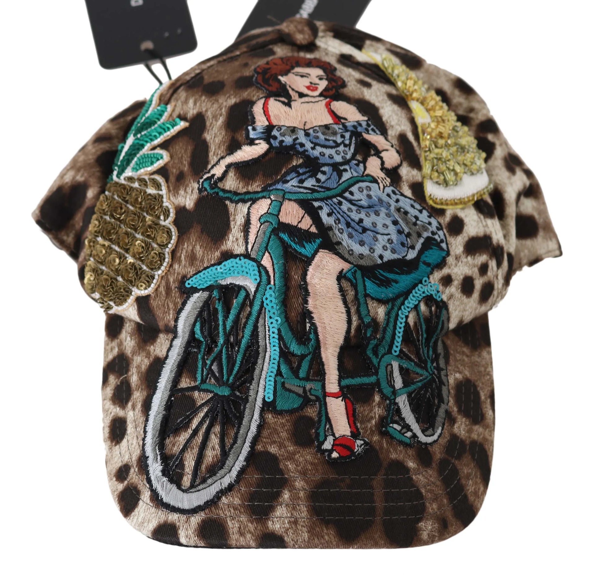 Brown Leopard Sequin Sicily Applique Baseball Hat-Dolce & Gabbana-LabelTerrace.com