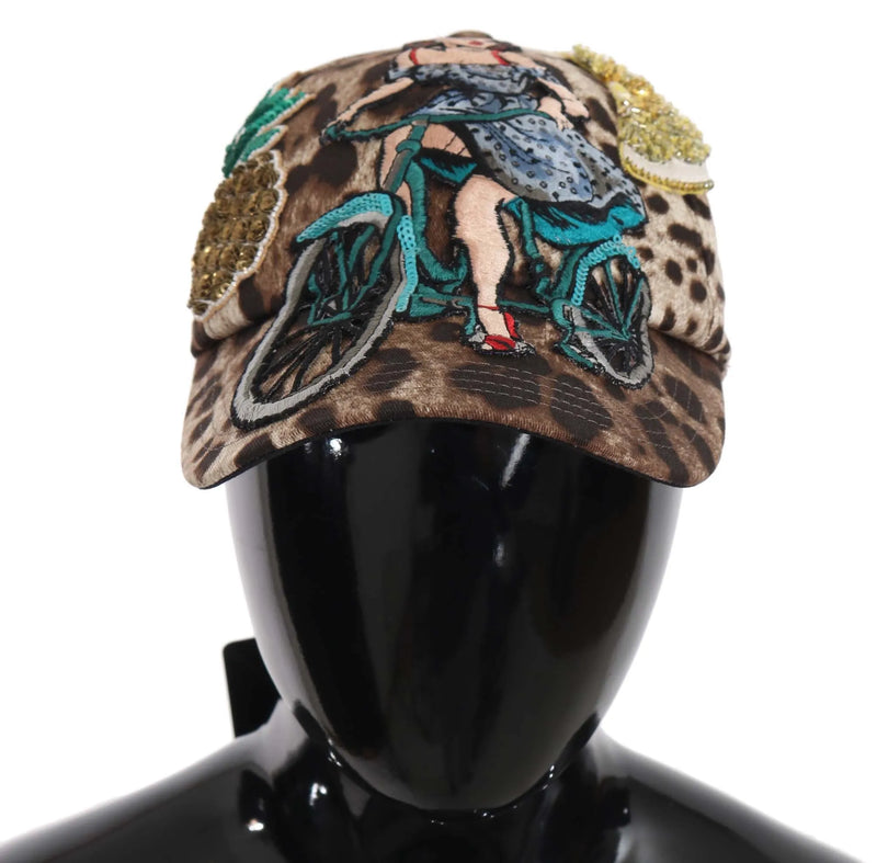 Brown Leopard Sequin Sicily Applique Baseball Hat-Dolce & Gabbana-LabelTerrace.com