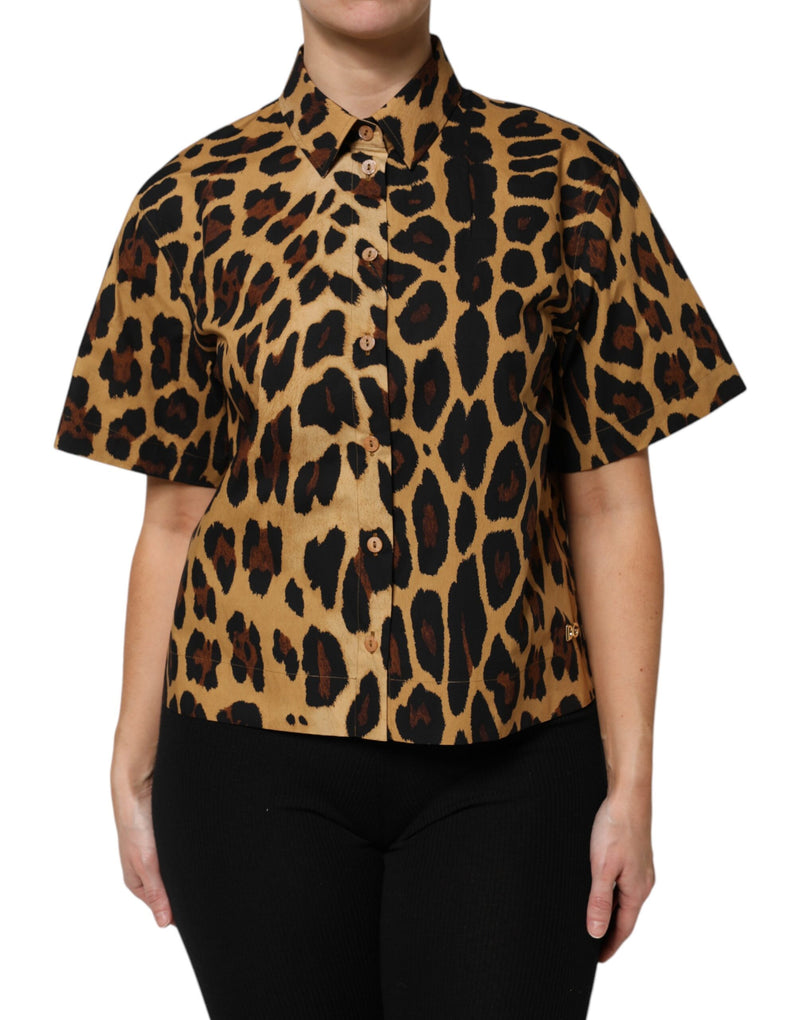 Brown Leopard Short Sleeve Collared Polo Top-Dolce & Gabbana-LabelTerrace.com