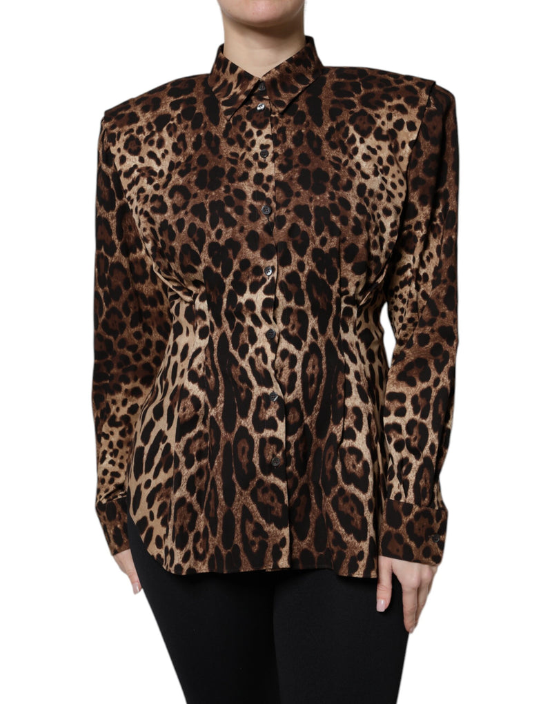 Brown Leopard Silk Button Down Coat Jacket-Dolce & Gabbana-LabelTerrace.com