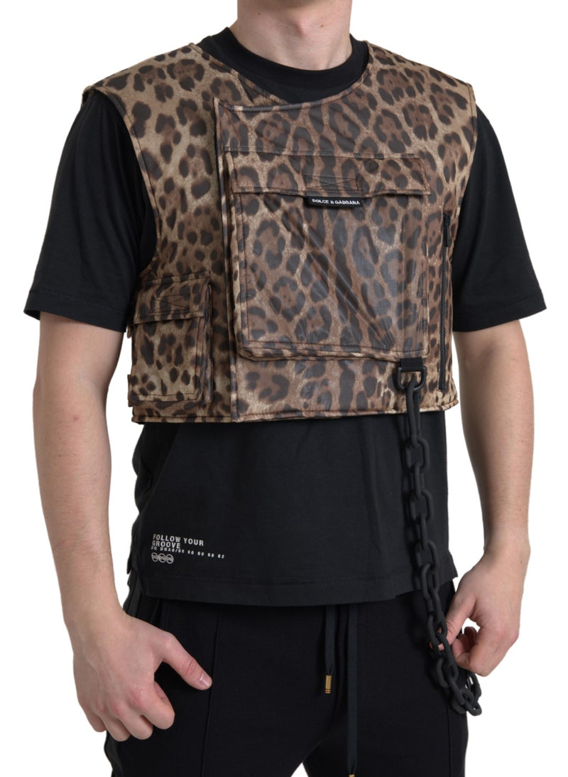 Brown Leopard Silk Sleeveless Sportswear-Dolce & Gabbana-LabelTerrace.com