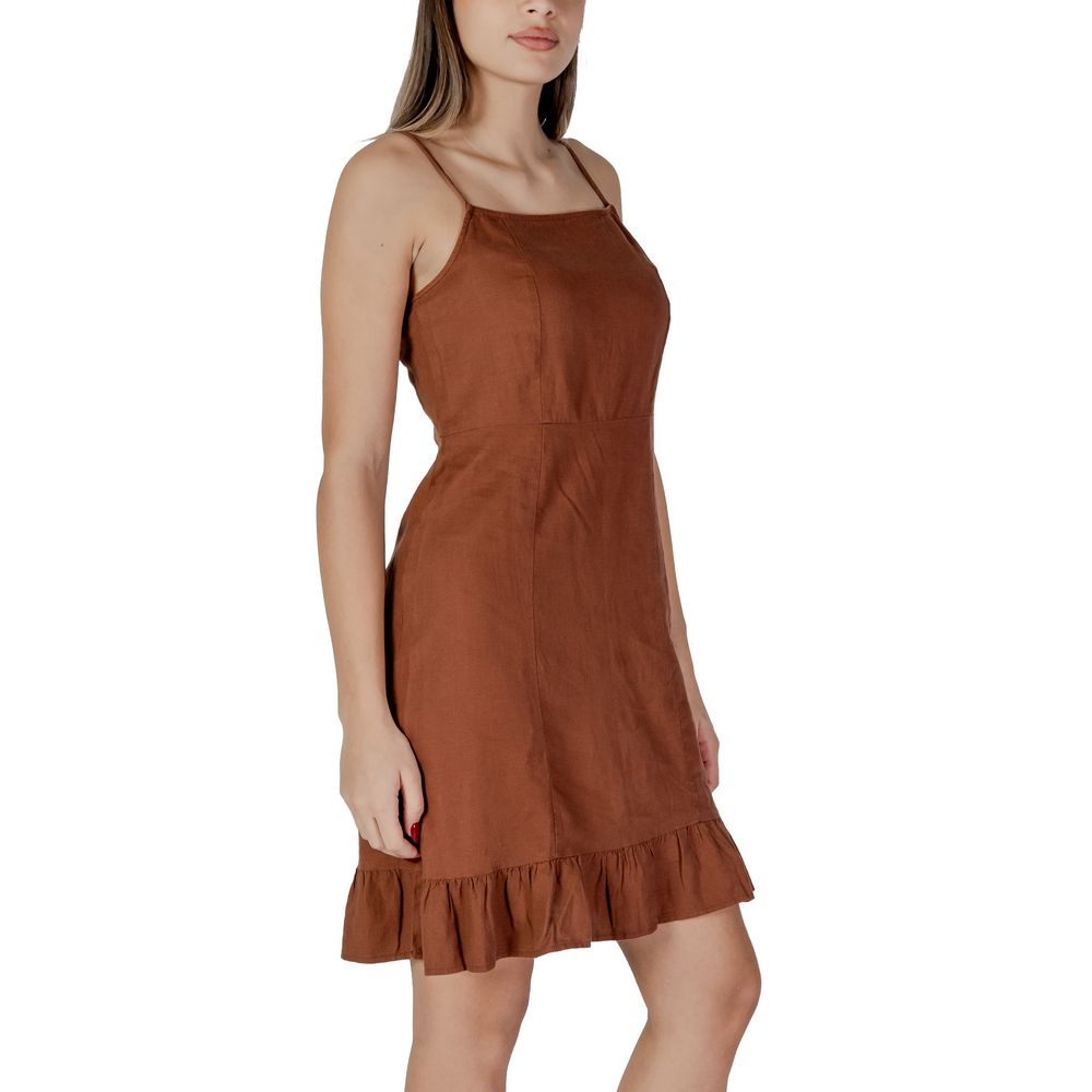 Brown Linen Midi Dress