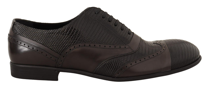 Brown Lizard Skin Leather Oxford Dress Shoes-Dolce & Gabbana-LabelTerrace.com