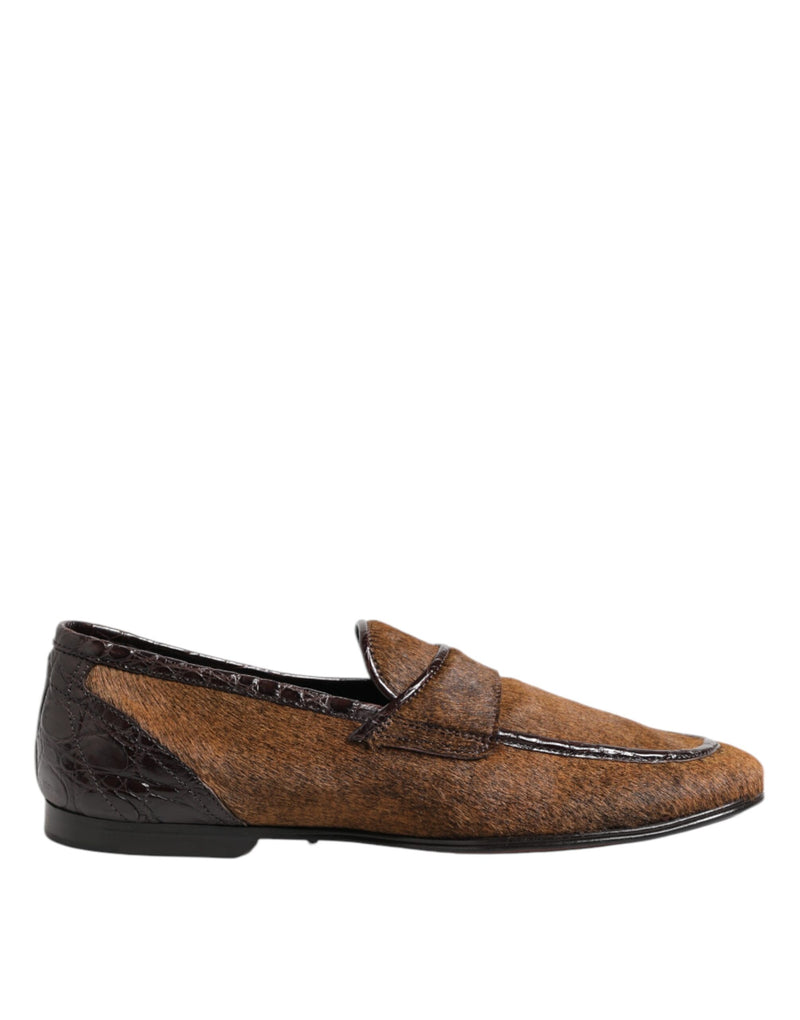 Brown Loafers Leather Slip On Men Dress Shoes-Dolce & Gabbana-LabelTerrace.com