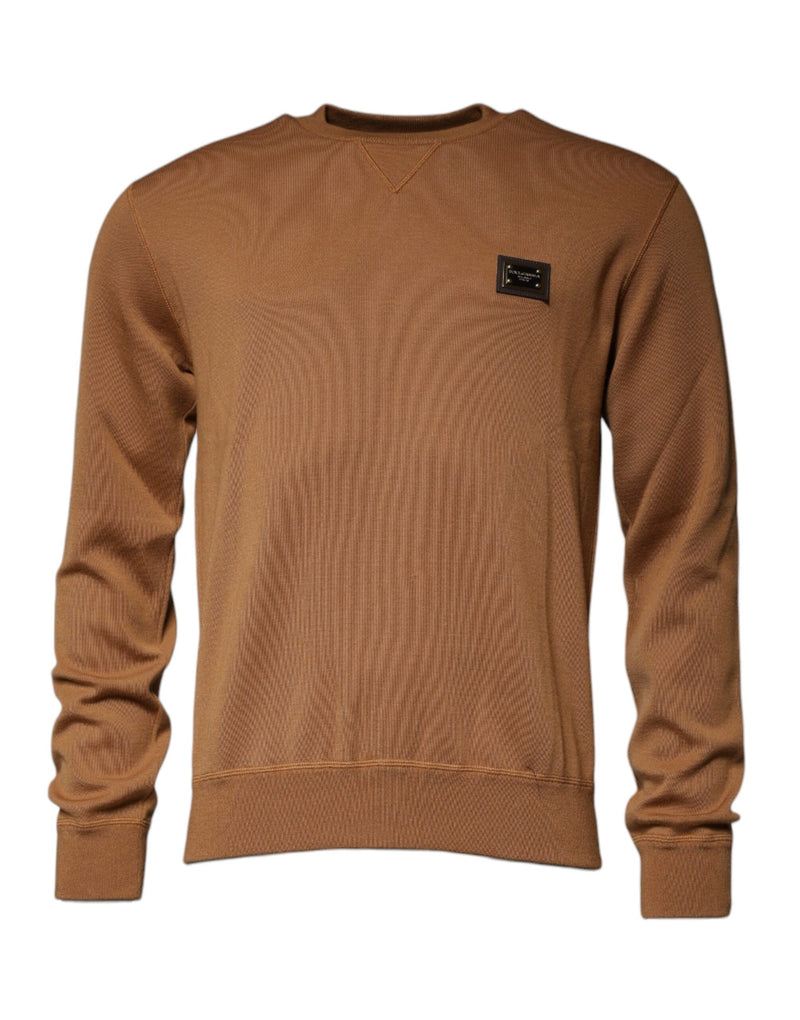 Brown Logo Plaque Crew Neck Pullover Sweater-Dolce & Gabbana-LabelTerrace.com
