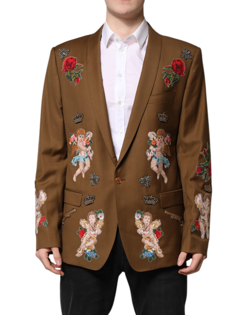 Brown MARTINI Single Breasted Coat Blazer-Dolce & Gabbana-LabelTerrace.com