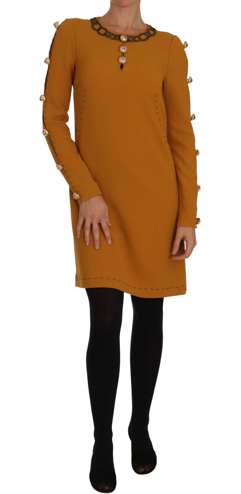 Brown Mini Crystal Embellished Dress-Dolce & Gabbana-LabelTerrace.com