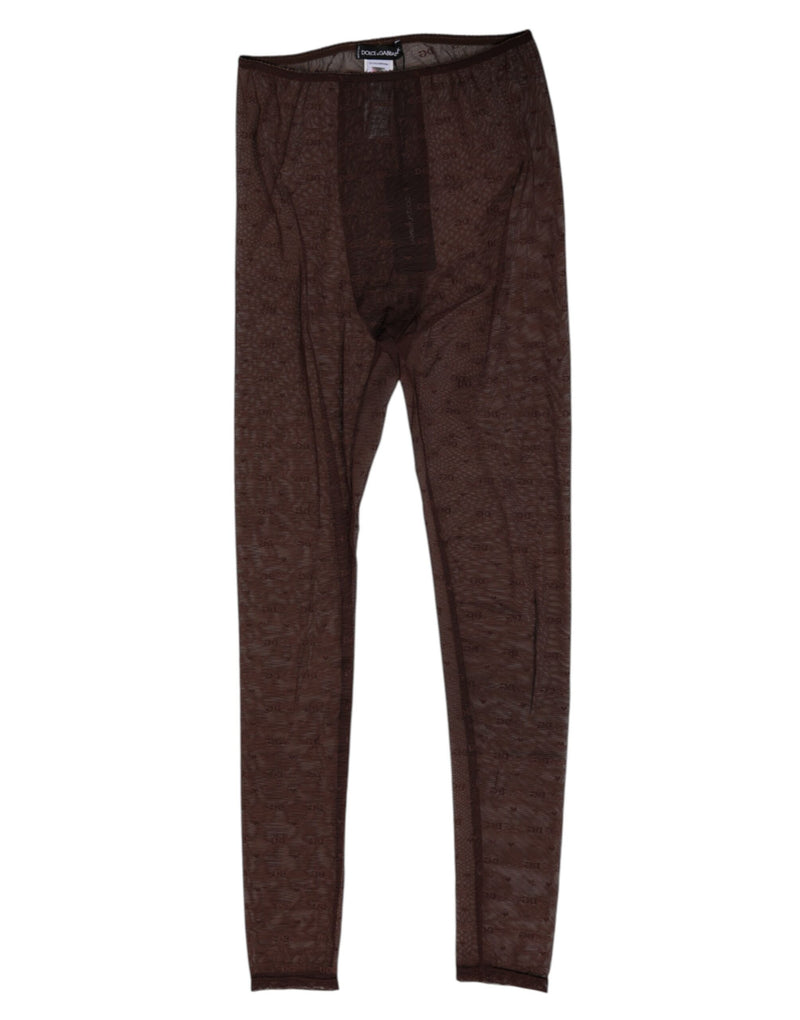 Brown Nylon Logo Lace Leggings Pants Underwear