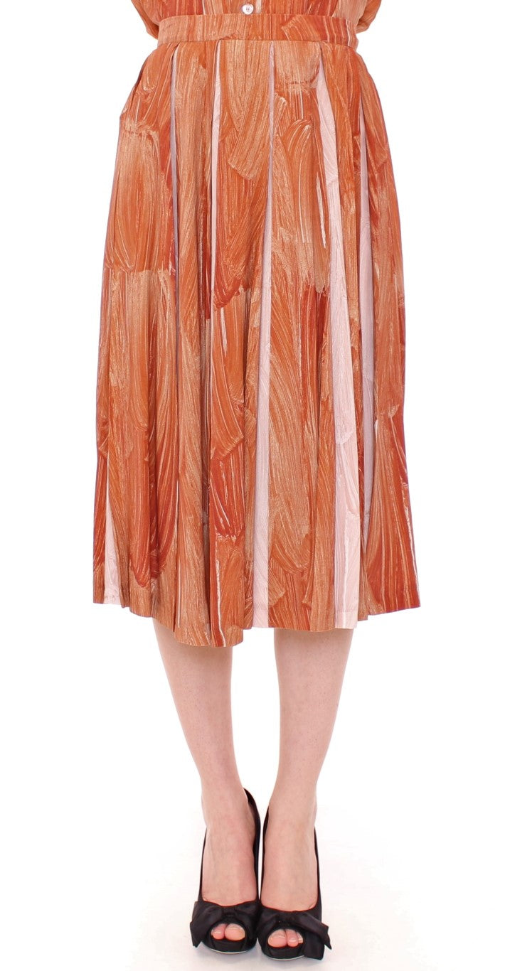Brown Orange Below Knee Full Skirt-Licia Florio-LabelTerrace.com