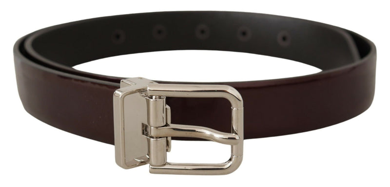Brown Patent Leather Silver Metal Buckle Belt-Dolce & Gabbana-LabelTerrace.com