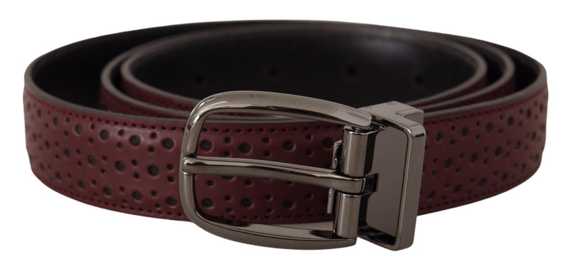 Brown Perforated Leather Metal Buckle Belt-Dolce & Gabbana-LabelTerrace.com
