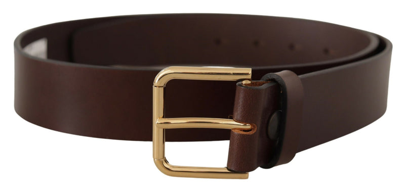 Brown Plain Calf Leather Gold Tone Buckle Belt-Dolce & Gabbana-LabelTerrace.com