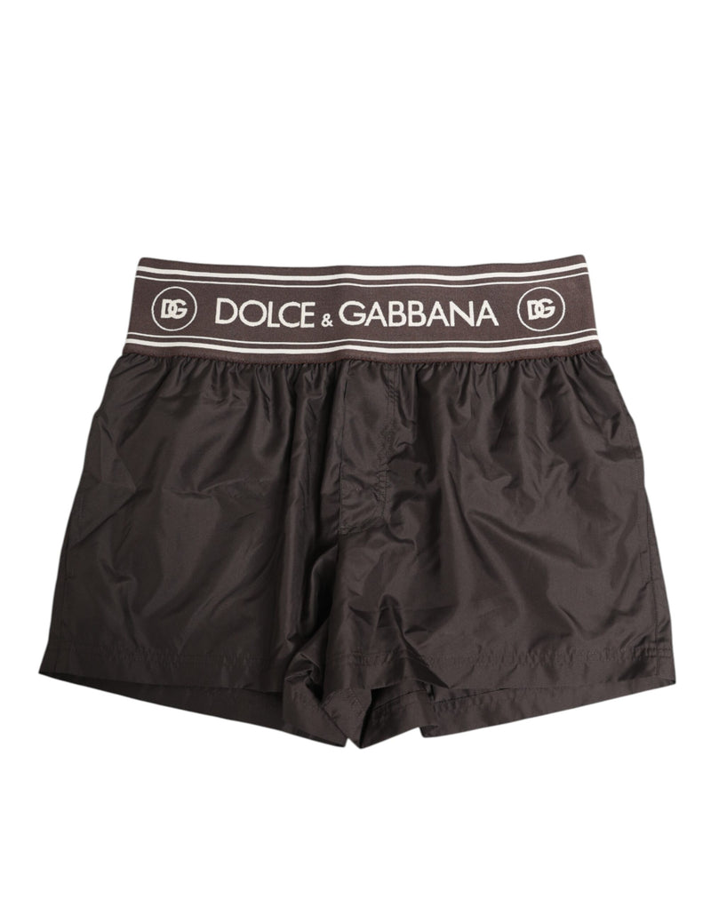 Brown Polyester Logo Elastic Waistband Swimwear-Dolce & Gabbana-LabelTerrace.com