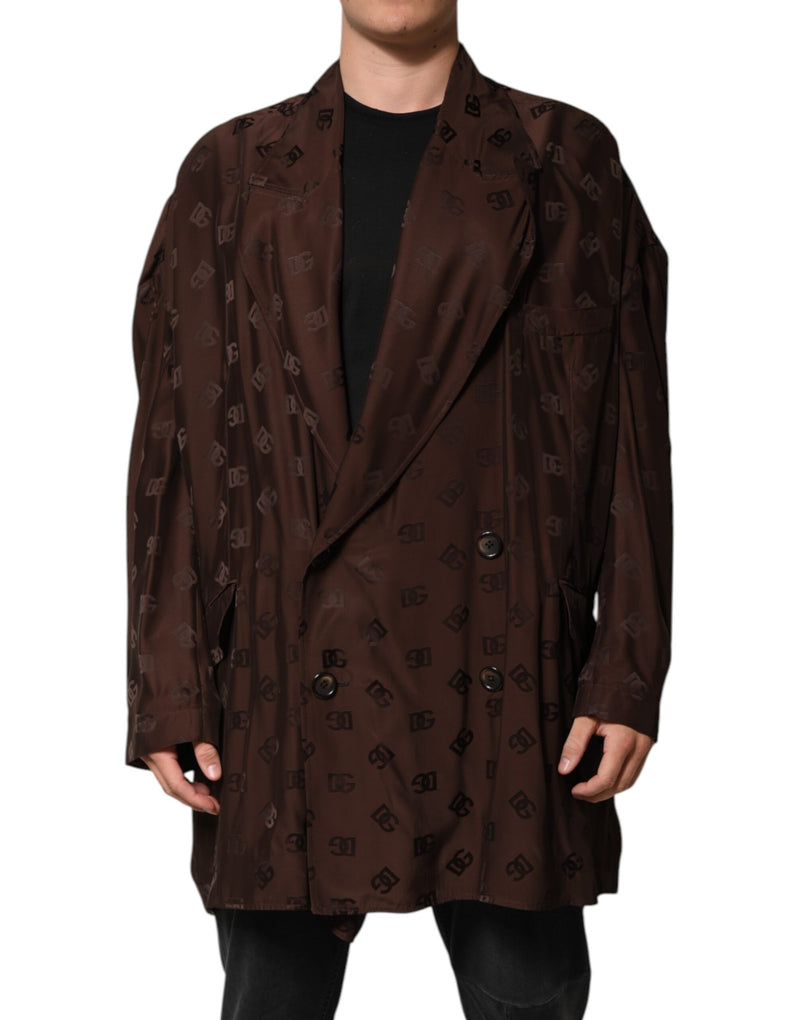 Brown Polyester Logo Monogram Coat Jacket-Dolce & Gabbana-LabelTerrace.com