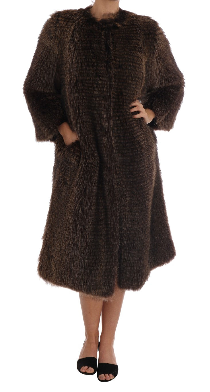 Brown Raccoon Fur Coat Jacket-Dolce & Gabbana-LabelTerrace.com