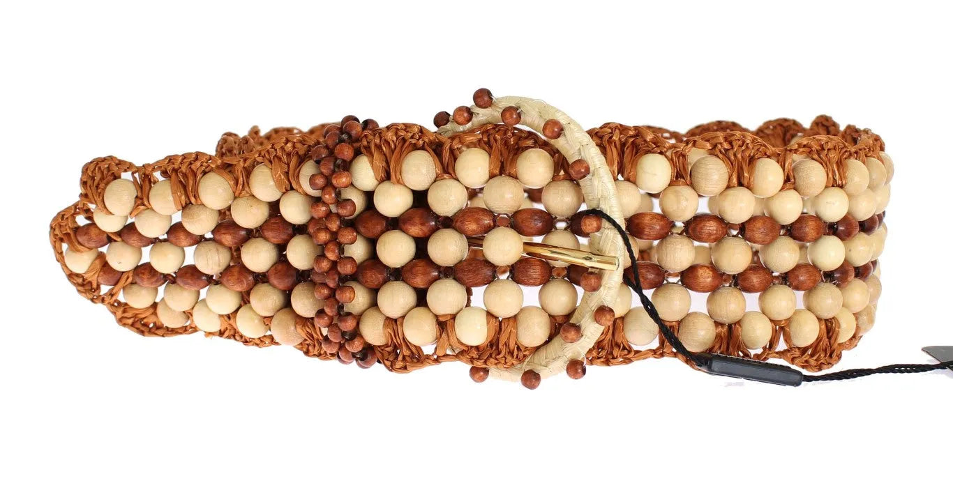 Brown Raffia Wood Beaded Wide Waist Belt-Dolce & Gabbana-LabelTerrace.com