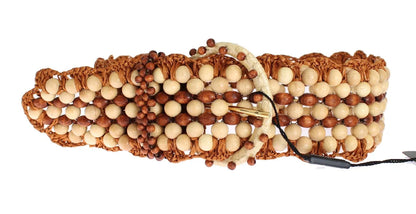 Brown Raffia Wood Beaded Wide Waist Belt-Dolce & Gabbana-LabelTerrace.com