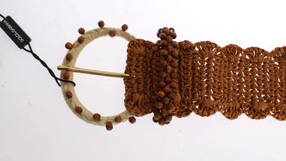 Brown Raffia Wood Beaded Wide Waist Belt-Dolce & Gabbana-LabelTerrace.com