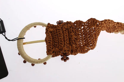 Brown Raffia Wood Beaded Wide Waist Belt-Dolce & Gabbana-LabelTerrace.com