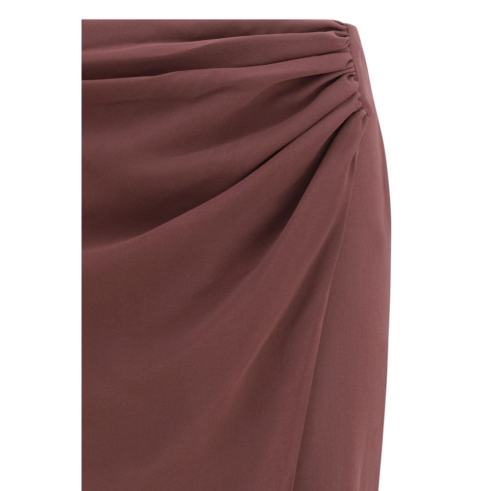Brown Silk Midi Skirt