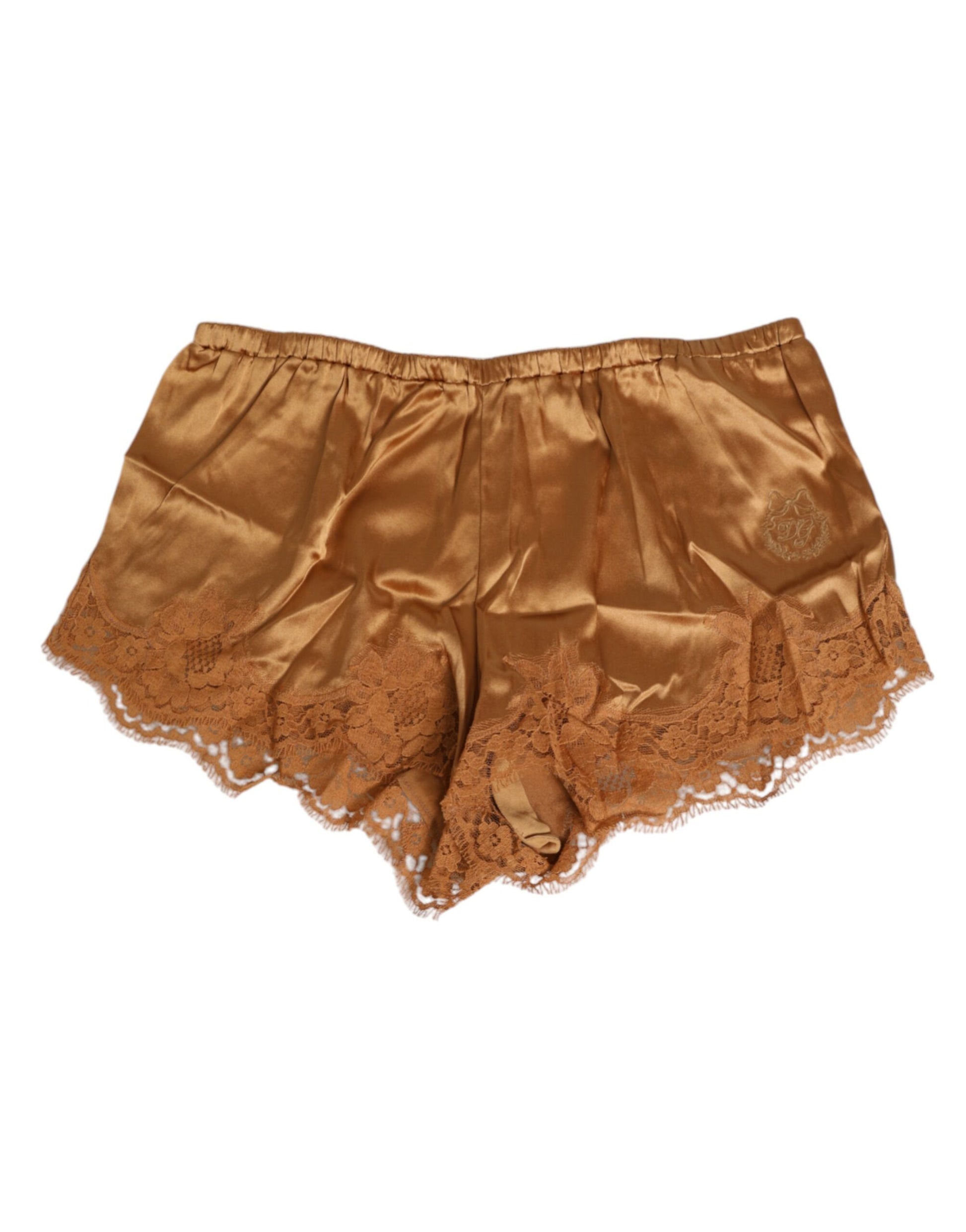 Brown Silk Satin Floral Lace Shorts Underwear