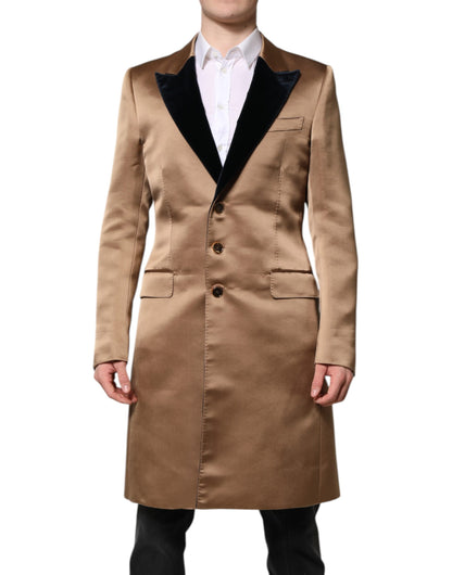 Brown Silk Single Breasted Trench Coat Jacket