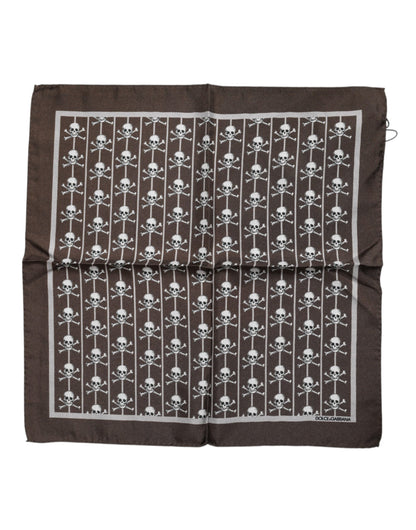 Brown Skull Silk Square Men Foulard Scarf-Dolce & Gabbana-LabelTerrace.com
