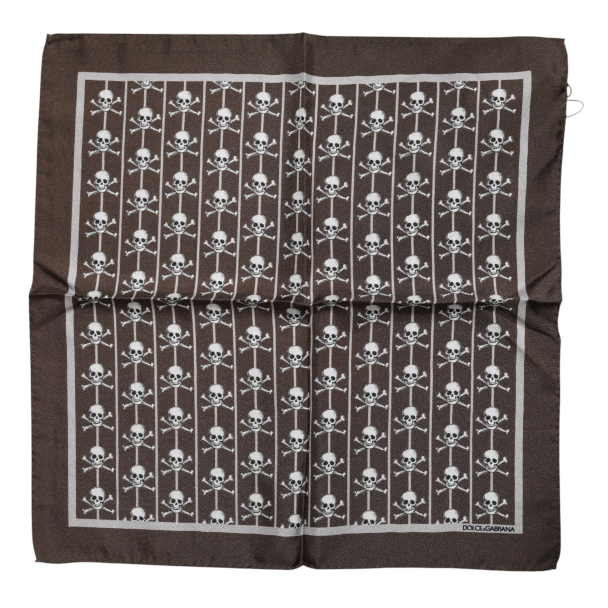 Brown Skull Silk Square Men Foulard Scarf-Dolce & Gabbana-LabelTerrace.com