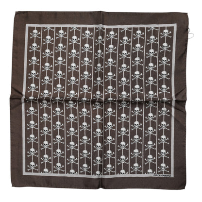 Brown Skull Silk Square Men Foulard Scarf-Dolce & Gabbana-LabelTerrace.com